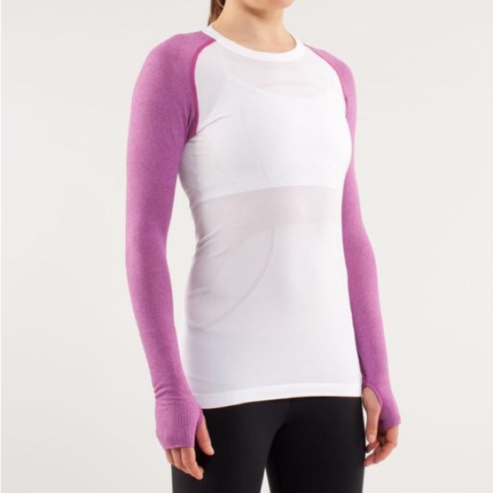 lululemon White and Purple Swiftly Tech Long-Sleeve Shirt Size 6